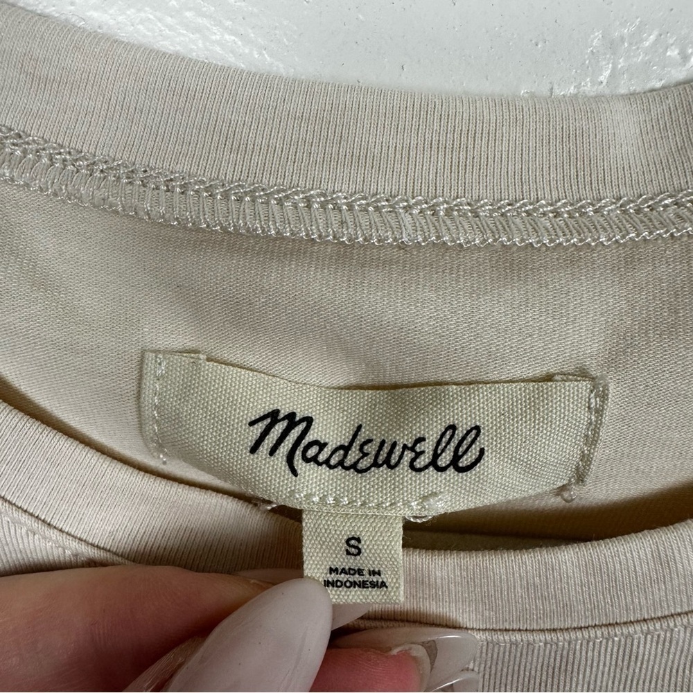 Madewell Sheer-Sleeve Knit Top in Bleached Linen Cotton Blend Size Small - Picture 2 of 7